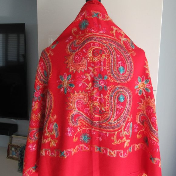New Embroidered Pashmina Cashmere Wool Shawl Stole Wrap Scarf Throw 67x27" Red - Picture 2 of 13